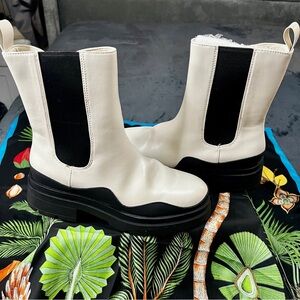 New Women’s Wild Pair Ivory Chunky Platform Mid Calf Zip Chelsea Boots Size 10